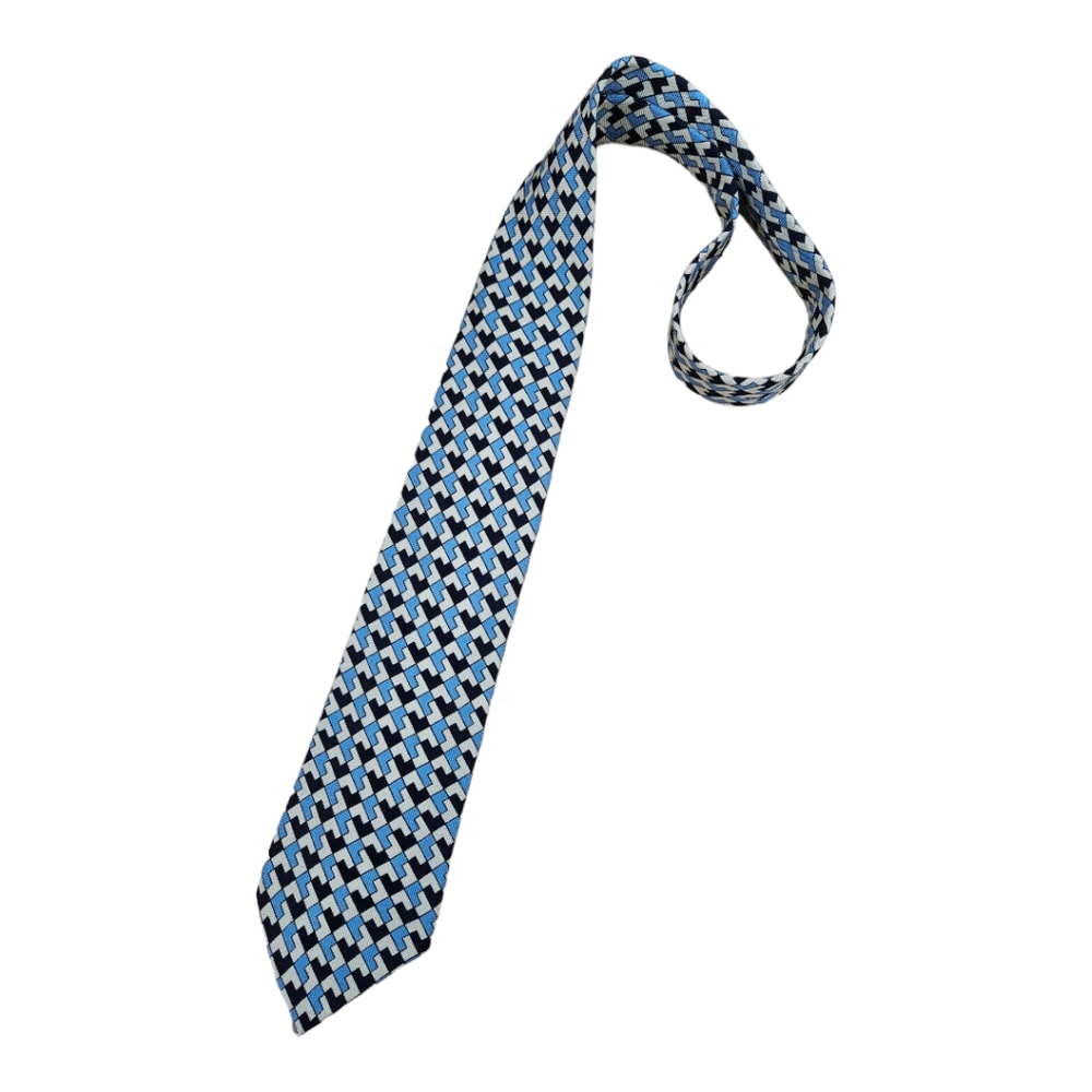 DRAKE'S Beige/Blue Geometric Silk LUXURY Tie HANDMADE ENGLAND